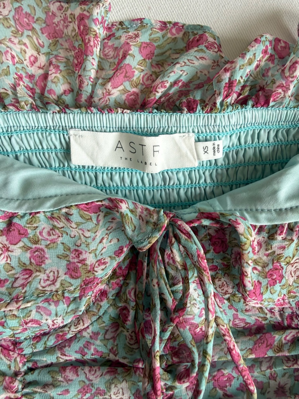 Astr Floral Ruched Midi Dress in Pink & Mint - Picture 6 of 10